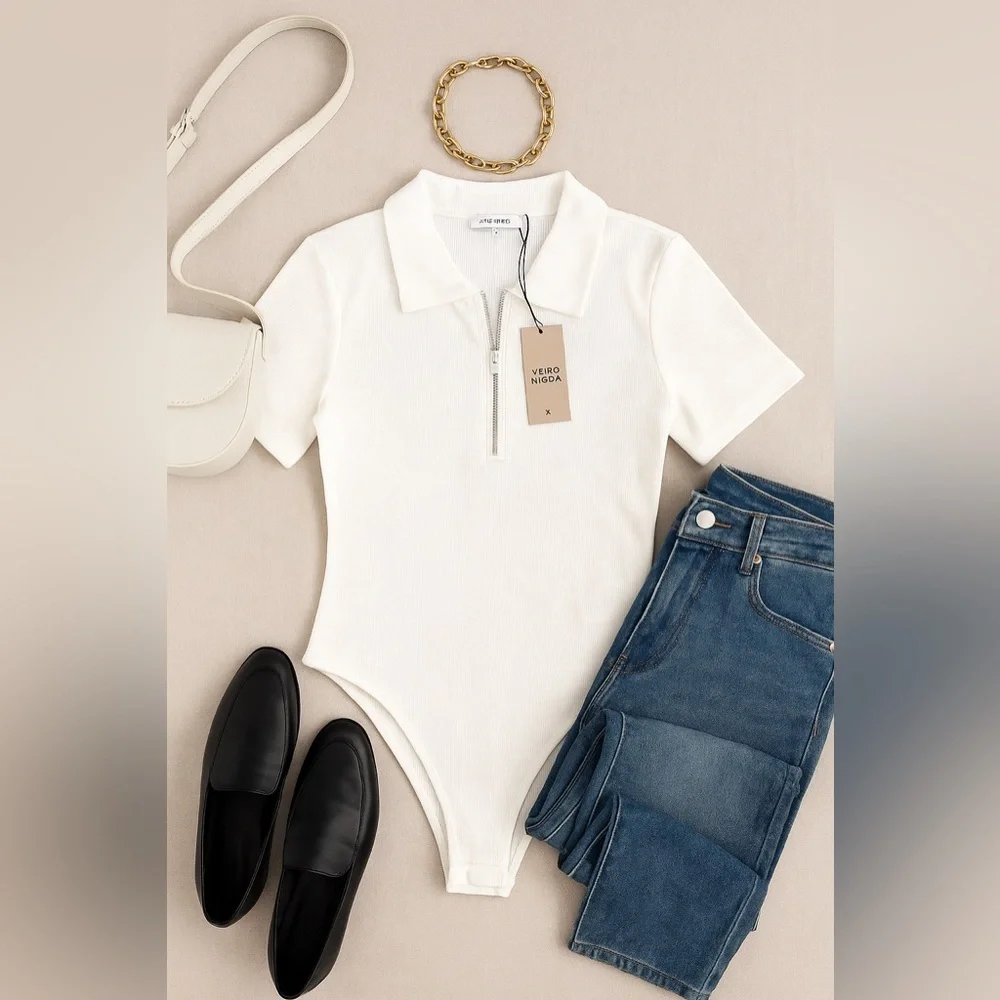 NWT Vero Moda Women Ivory White Bodysuit XL Made In Turkey - Picture 2 of 7